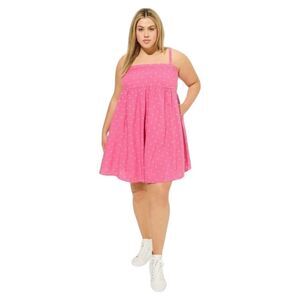 NEW 1X TORRID Plus Size Mini Challs Pink & White Poka Dot Sleeveless Sundress